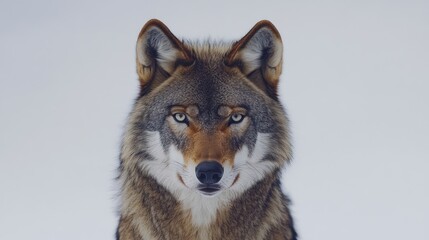 Poster - Majestic Gray Wolf Portrait Against White Background