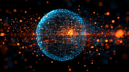 Wall Mural -  Abstract Sphere Composed of Glowing Blue and Orange Particles.