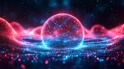 Wall Mural -  Abstract Sphere Composed of Glowing Blue and Orange Particles.