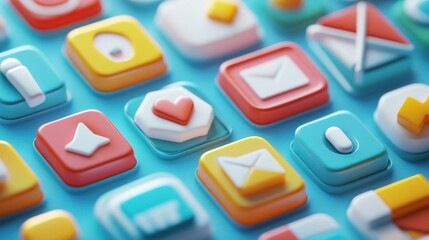 Aufkleber - Colorful App Icons Displayed On A Blue Background