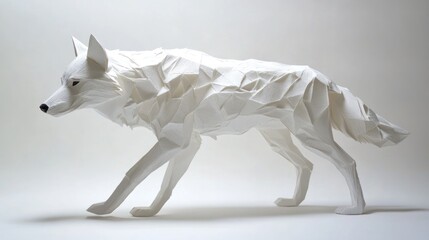Poster - White Paper Origami Wolf Sculpture Art