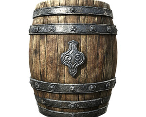 a wooden barrel with metal rings