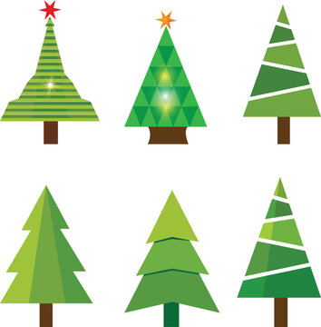 Set of Christmas trees, colorful illustration