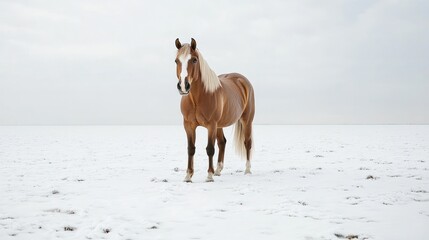 Poster - Palomino Horse Standing in a Snowy Field