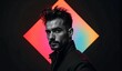 © Muhammad Rameez - Monochrome photo of a handsome man looking away with a colorful gradient diamond.