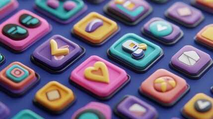 Poster - Colorful App Icons Arranged On A Dark Blue Surface