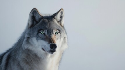 Poster - Majestic Grey Wolf Portrait Against A Light Background