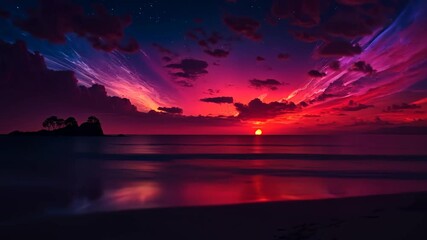 Wall Mural - Beautiful colorful trendy viva magenta color sunset sky landscape. 