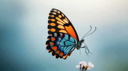 Poster - Vivid Butterfly Wings Near Delicate Flower Blooms