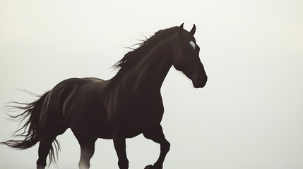 Poster - Majestic Black Stallion Running Against A Light Background