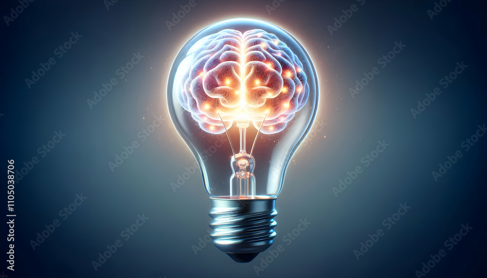 Bulb idea A light bulb with a glowing brain inside, illuminating with ...