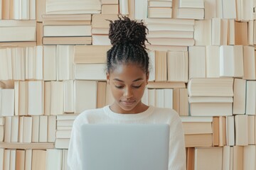 Poster - Focused Student Studying in Cozy Library Environment