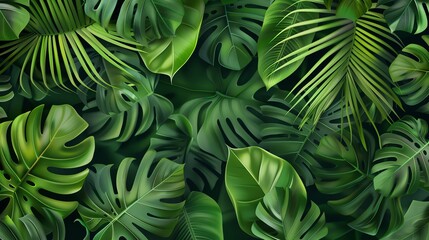 Canvas Print - Lush, tropical leaves in various shades of green.