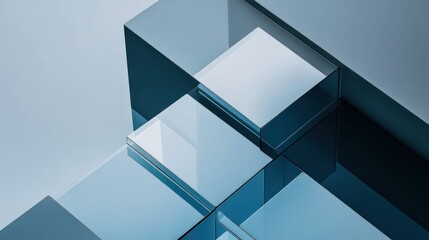 Poster - Abstract Blue Glass Cubes Geometric Design