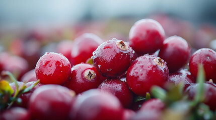 Fresh Cranberries Close Up  Juicy Red Berries  Harvest  Autumn