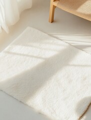 Poster - Cozy Minimalist Living Room with Fluffy Rug and Sunlight