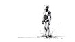 © Soul - black and white robot. black and white. Cyborg on a white background