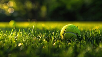 Tennis ball on grass line, AI generated image
