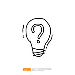 Poster - A simple line drawing of a light bulb featuring a question mark inside, symbolizing ideas, creativity, and inquiry.