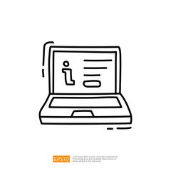 Poster - A simple line drawing of a laptop displaying an information icon and text, representing digital communication or information access.