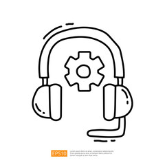 Poster - A simple line drawing of headphones with a gear icon, symbolizing audio technology or settings.