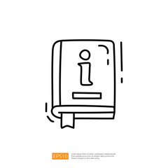 Poster - A simple line drawing of a book with an information symbol on its cover, symbolizing knowledge and learning.
