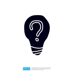 Poster - A stylized light bulb featuring a question mark, symbolizing ideas, curiosity, and inquiry. It serves as a graphic representation of brainstorming or problem-solving.