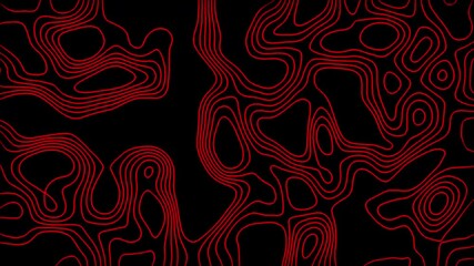 Abstract red pattern with circles. Animated outline topographic background.