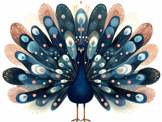 Poster - A stylized peacock with vibrant, decorative feathers displayed in full fan.