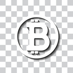 Wall Mural - Bitcoin simple icon vector. Flat design. White with shadow on transparent grid