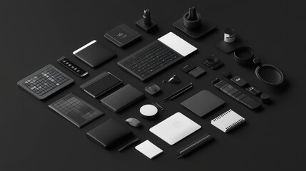 Poster - Black and White Modern Office Supplies Arrangement