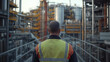 © Keopaserth - site manager in safety vest observes industrial facility, showcasing complexity of machinery and structures. scene conveys sense of responsibility and oversight