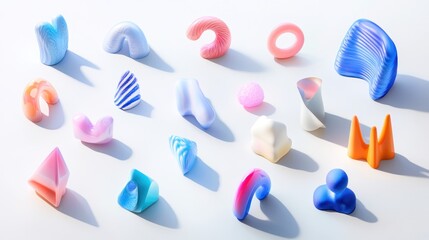 Poster - Abstract Colorful Sculptures Arranged on White Background