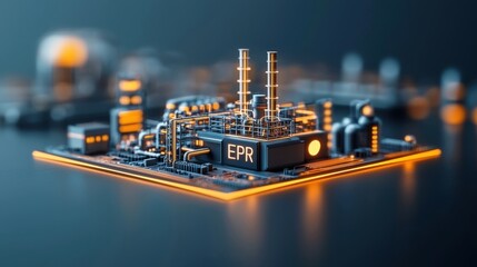 Poster - Extended Producer Responsibility concept. Microchip with industrial design elements