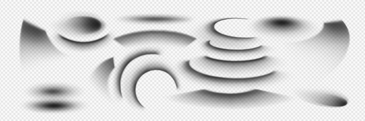 Poster - realistic set of curved shadow elements of various geometric shapes and gradients. semicircular form