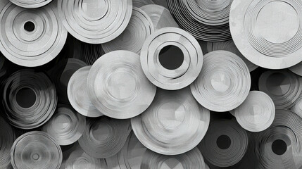 Poster - Abstract Gray Circular Patterns with Layered Textures on Background Surface Design
