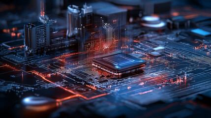 Aufkleber - Futuristic circuit board with glowing processor and data flow