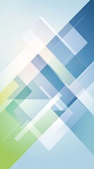 Poster - Overlapping Geometric Shapes in Vibrant Gradient Background   Abstract Minimalist Digital Art Composition with Triangles Squares and Rectangles in Green Blue and White Tones