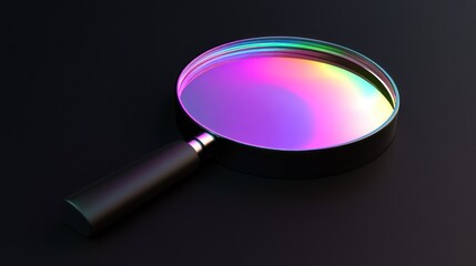Poster - A Colorful Iridescent Magnifying Glass on Black Background