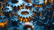 © Worakit - Digital representation of interconnected gears with metallic finish, showcasing intricate details and glowing background. This captures essence of mechanical engineering and innovation