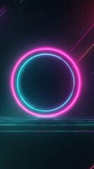 Poster - Mesmerizing neon circle portal against a dark futuristic backdrop with vibrant lighting effects creating a captivating and visually striking abstract scene  The glowing