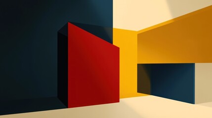 Poster - Abstract Geometric Composition With Red Yellow And Blue Shapes