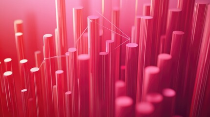 Poster - A vibrant 3D graph in shades of red, representing financial growth, with upward-trending bars and connecting lines that illustrate positive market trends.