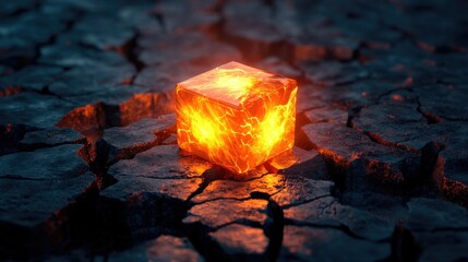 Aufkleber - A vibrant, illuminated cube at the center of dark, cracked blocks, emitting powerful light and energy, creating a striking contrast.