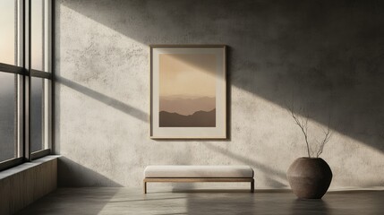 Poster - Minimalist scene of a poster framed on a rough concrete wall, offering a clean, urban aesthetic perfect for modern designs.