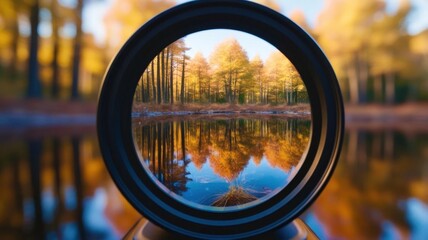 Poster - View of a forest with a lake in the background