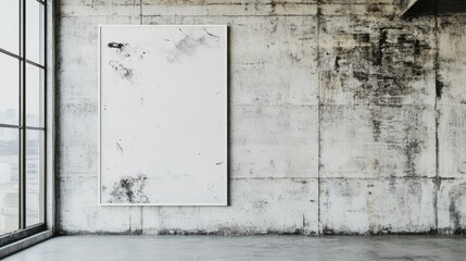 Aufkleber - Mockup of a large poster on a concrete wall, the raw texture contrasting with sleek, minimalist design.