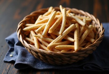 Wall Mural - Crispy French Fries in Basket.