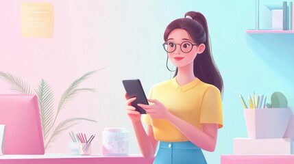 Poster - Creative, girl and phone call with smartphone in office for communication on website development and project management. Female designer, conversation and online for app updates, feedback and ideas.