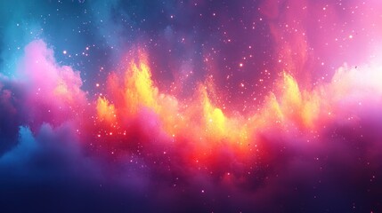 Wall Mural - Abstract cosmic background with pink, blue, and yellow nebulae and stars.